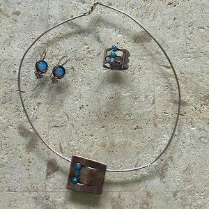 Silpada Sterling silver cosmic Opal necklace w/earrings and matching ring